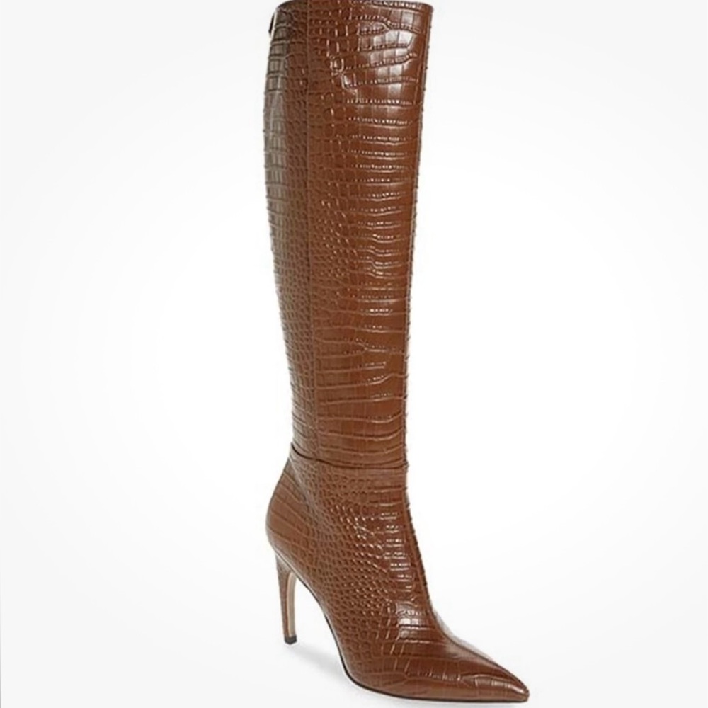 Sam Edelman Brown Croc-Embossed Heeled Fraya-2 Tall Boots Sz7.5